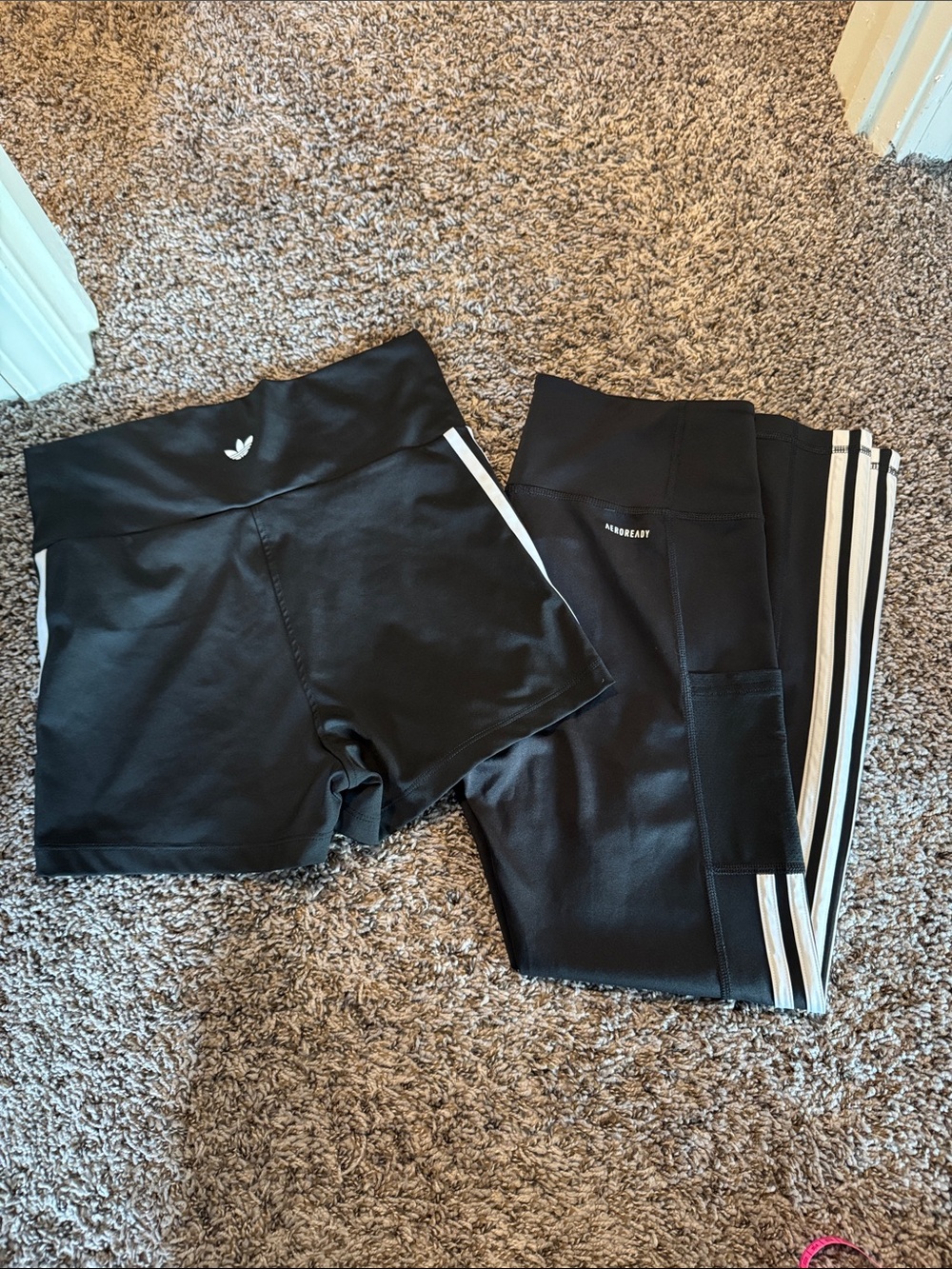 adidas Black Shorts and Leggings Set with White Stripes